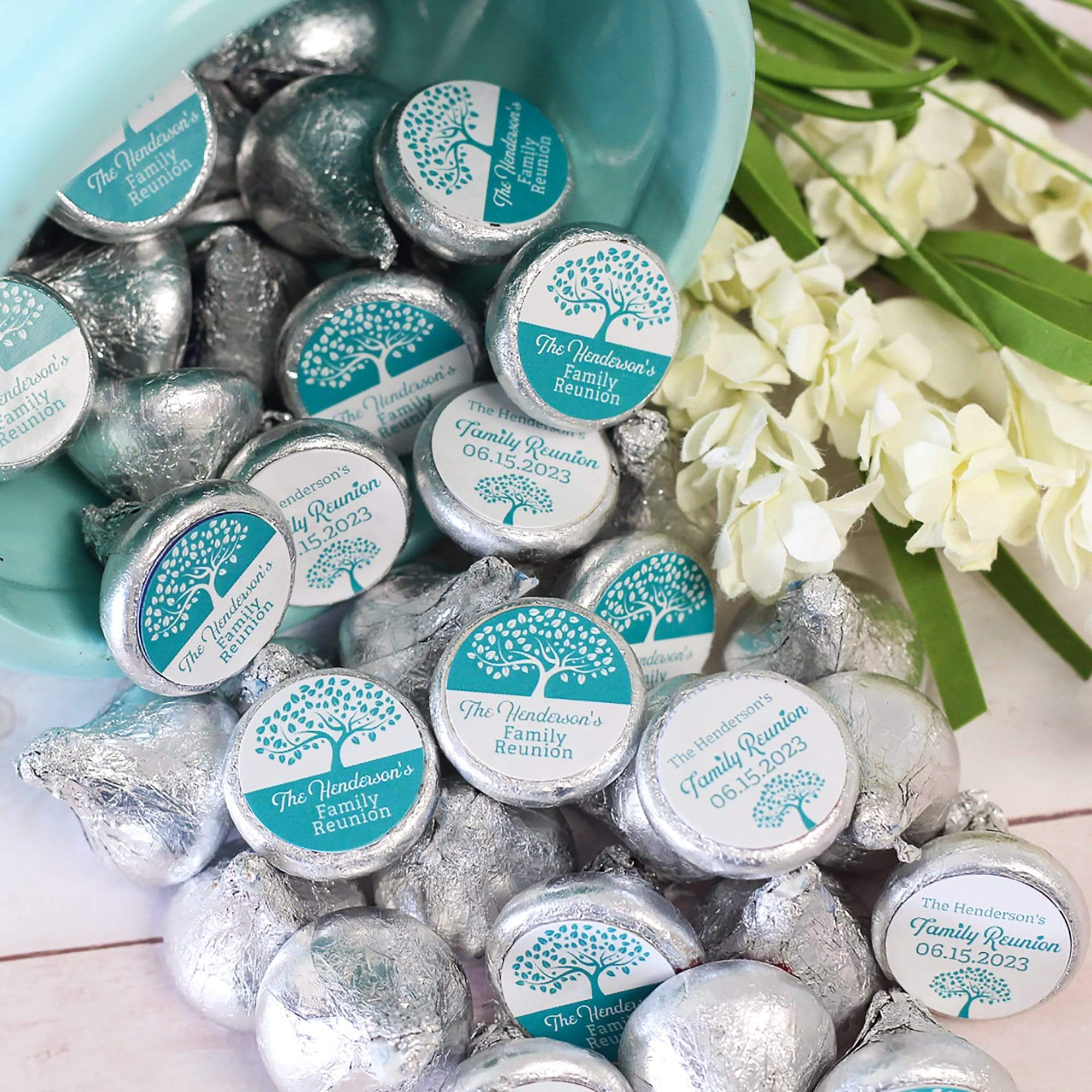 Teal Personalized Family Reunion Party Favor Stickers - 180 Stickers (9 Colors)